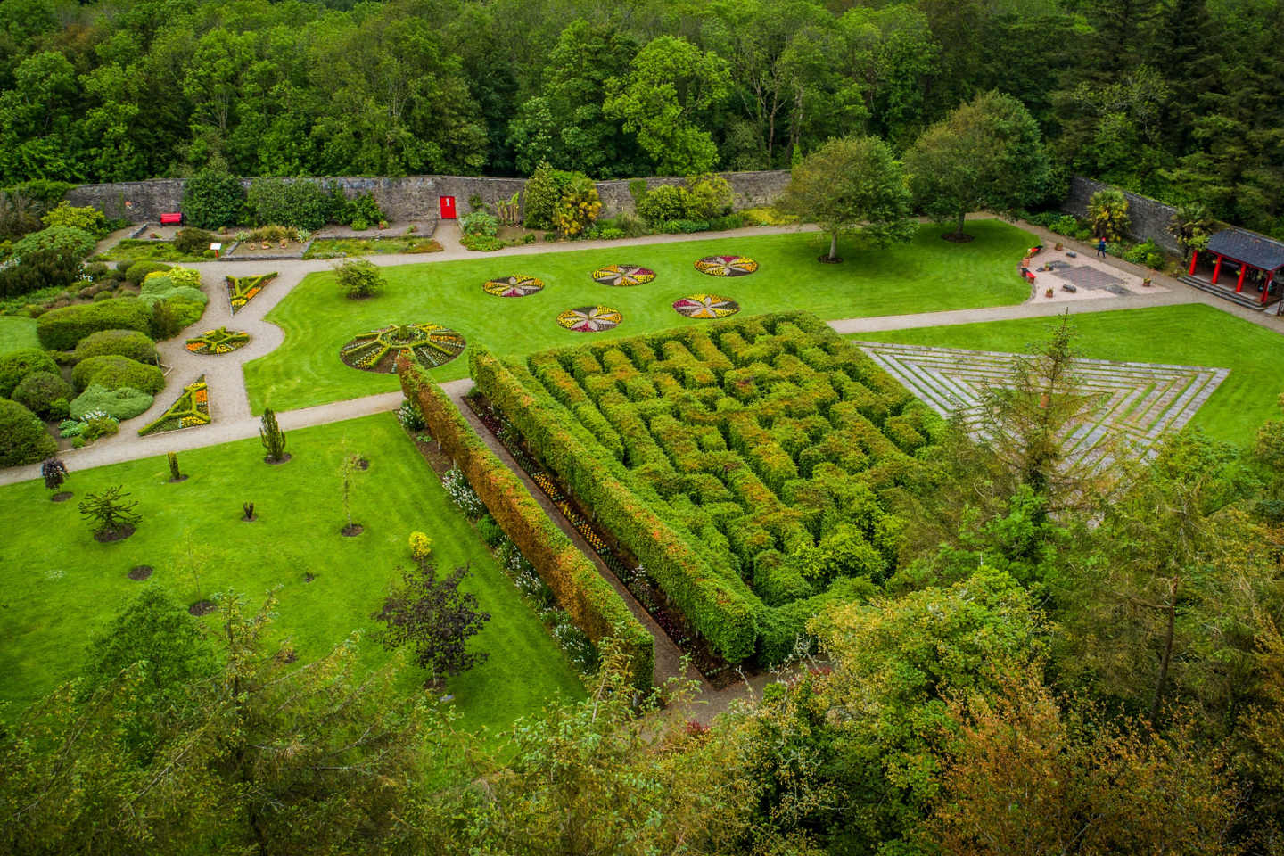 Aerial view of the lawns at Vandeleur Walled Garden